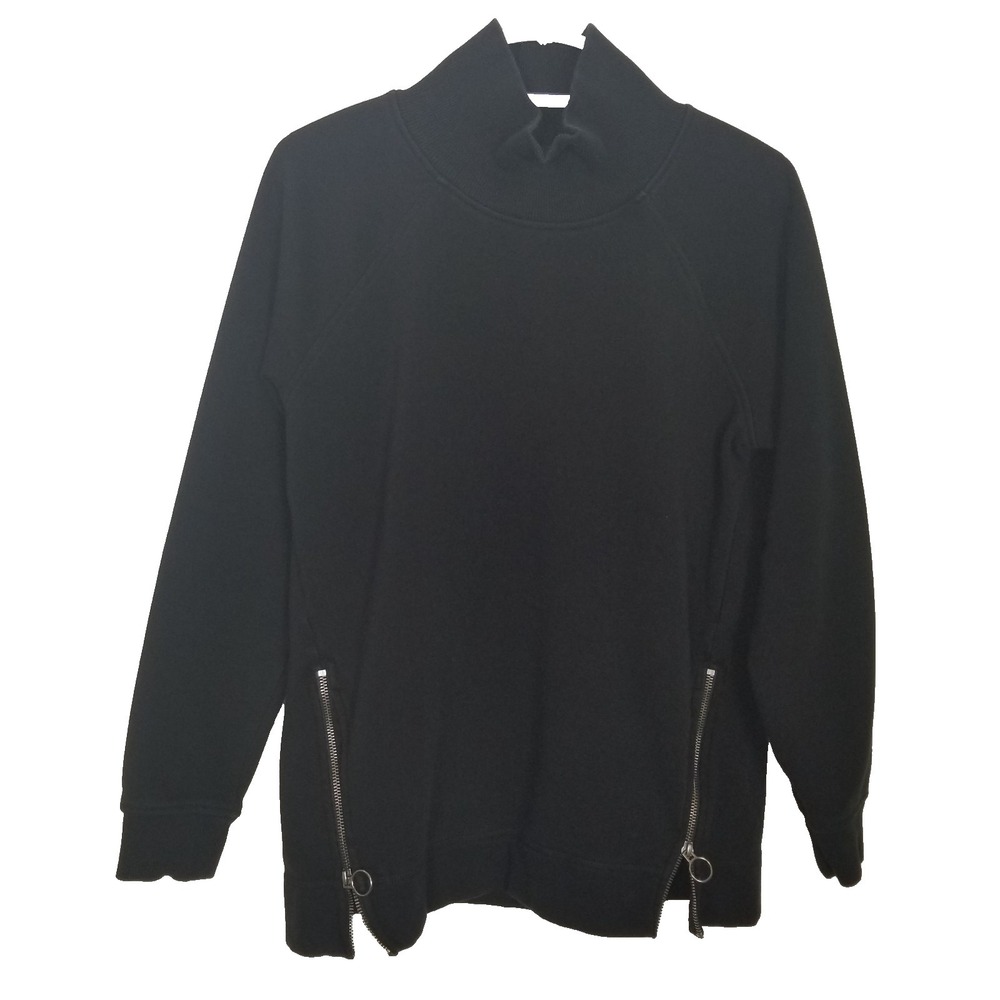 Athleta Cozy Karma‎ Side Zip Funnel Neck Sweatshirt Sz S Tall Black Athletic